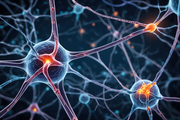 Poster - Background from nerve cells or neural networks with cell activity between each other. Neurology and the nervous system concept and showcase