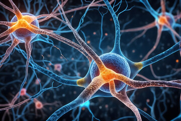 Aufkleber - Background from nerve cells or neural networks with cell activity between each other. Neurology and the nervous system concept and showcase