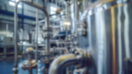 Wall Mural - blurred factory interior, defocused manufacturing line with gas pipe, boiler and machinery inside he