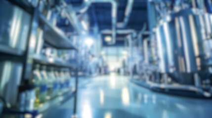 Wall Mural - blurred factory interior, defocused manufacturing line with gas pipe, boiler and machinery inside he