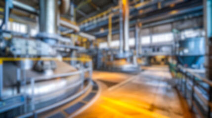 Wall Mural - blurred factory interior, defocused manufacturing line with gas pipe, boiler and machinery inside he