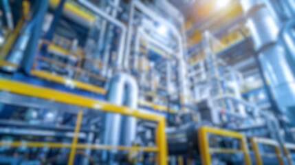 Wall Mural - blurred factory interior, defocused manufacturing line with gas pipe, boiler and machinery inside he