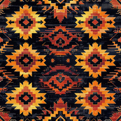 Wall Mural - A black and orange patterned rug with a yellow border