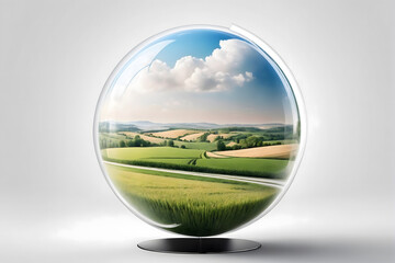 Wall Mural - The hills inside a thin, transparent sphere on white background