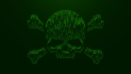 Fototapete - Skull and Crossed Bones ASCII Art. Danger / Piracy Sign of Text Characters and Numbers. Hacking, Ddos-attack, Spam, Computer Virus Concept. Vector Illustration.