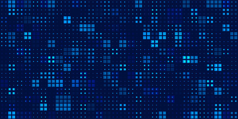 Fototapete - Halftone Pixel Dithering Square Tiles Seamless Pattern. Abstract Tech Pixel Background. Vector Illustration. Pixel Halftone Effect Random Tiles Generative Art.