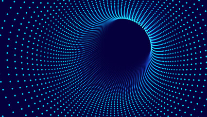 Leinwandbilder - Blue Digital Tunnel or Wormhole. Wireframe Abstract Mesh with Hole. 3D Tunnel Grid Mesh. Blue Hi Tech Texture. Technology or Science Vector Illustation.