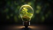 Green eco friendly lightbulb. Environmental Sustainability concept of Renewable Energy and Sustainable Living, created, Green energy and Earth Day.