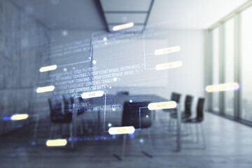 Aufkleber - Multi exposure of abstract software development hologram on a modern meeting room background, research and analytics concept