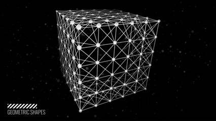 Fototapete - 3D Cube Banner. Object with Dots and Lines. Molecular Grid. 3D Technology Design. Vector Illustration. Futuristic Connection Structure for Technology or Science Concept.
