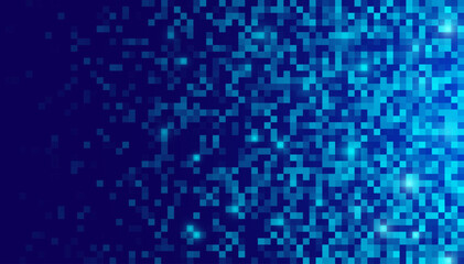 Poster - Digital Technology Colorful Blue Pixels Gradient Background. Digital Data Square Blue Pattern. Blue Digital Pixel Mosaic Pattern. Vector Illustration.