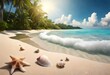 Landscape with seashells on tropical beach