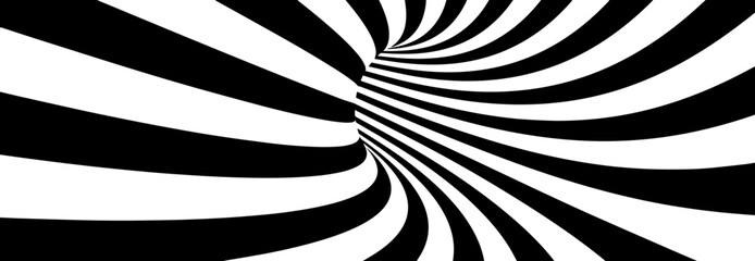 Wall Mural - Abstract Lines Design. Black and White Hypnotic Twirl Striped Background. 3D Vortex Hole Optical Illusion. Vector Illustration.