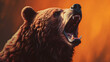 a bear roaring on an orange background