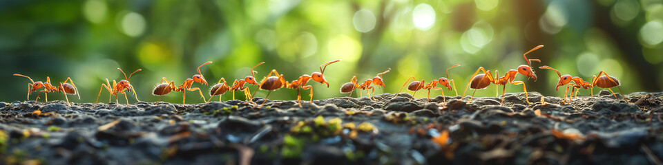 Canvas Print - Fila de hormigas transportando comida