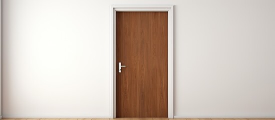 Wall Mural - Wooden door standing in a room with white walls and a wooden floor, creating a simple yet elegant interior