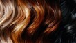 A detailed view of different colored hair strands set against a black backdrop, showcasing a range of vibrant hues and textures