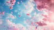A multitude of pink flowers suspended in the air
