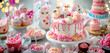 Colorful assortment of festive birthday cakes and sweets