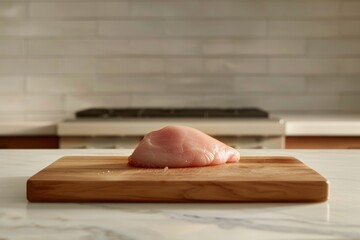 Wall Mural - Raw Chicken Breast on Wooden Cutting Board in Kitchen