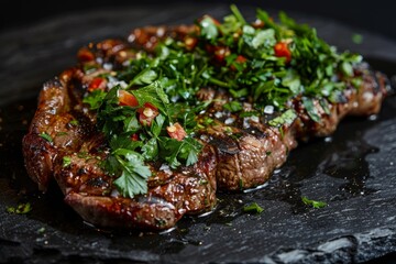 Wall Mural - Juicy Grilled Flat Iron Steak with Herbs, Gourmet Meal
