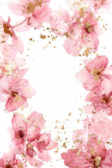 Wall Mural - A watercolor painting of pink flowers with gold accents. The flowers are arranged in a way that creates a sense of movement and flow. The gold accents add a touch of elegance. Overall