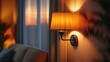 Cinematic perspective of a wall lamp casting a gentle, warm glow, adding a touch of elegance and s