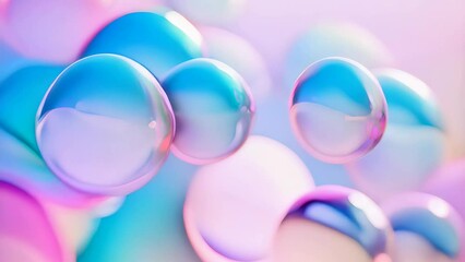 Canvas Print - Pink holographic bubbles floating on the soft colorful abstract background in beautiful vivid tones