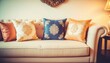 Beautiful luxury pillow on sofa decoration in livingroom interior for background - Vintage Filter