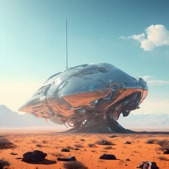 Canvas Print - A futuristic spaceship exploring an alien planet. 