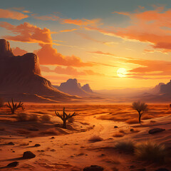 Wall Mural - A serene desert landscape at sunset. 