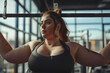 © Jelena - A young fat woman is exercising in the gym