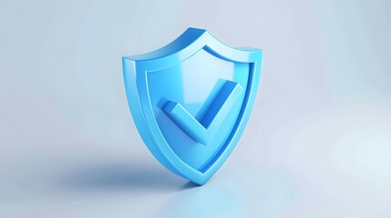 cartoon 3d Icon safety shield check mark perspective . Blue symbol security safety icon. Checkmark in minimalistic style. 3d vector illustration. white background