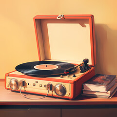 Canvas Print - Retro record player with vinyl records. 