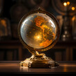 Vintage globe with a beam of light. 