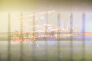Aufkleber - Multi exposure of abstract graphic coding sketch on modern interior background, big data and networking concept
