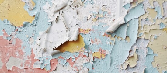 Canvas Print - A detailed shot showcasing the texture of a weathered facade with watercolorlike patterns created by the peeling paint, resembling a world map