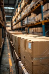 Poster - Efficiently managing packaging and transportation of products, illustrating the logistic planning and organization of stock.