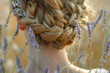 detail of bridal hair style with lavender and braid 