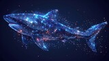 Fototapeta Desenie - The concept of a shark in the shape of the sky or space, consisting of points, lines, and shapes in the shape of planets, stars, and the universe. Modern animal image.