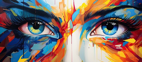 Sticker - A detailed closeup painting of a womans eyes, showing the intricate details of her eyelashes, iris, and the intensity of her gaze