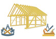 Holzhaus bauen mit Zimmermann und Schreiner illustration
