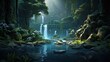 Waterfall in the park. AI generated art illustration.