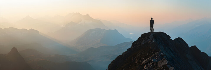 A man walks along the top of a mountain