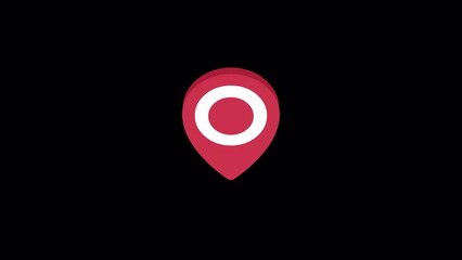 3d animation of location pin GPS icon in red color on transparent background alpha channel