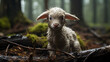 a flimsy baby lamb in a forest