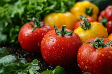 Wall Mural - Fresh colorful tomatoes, healthy eating, harvest