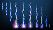 Lightning animation set with sparks. Electricity thunderbolt danger, light electric powerful thunder. Bright energy effect, vector illustration