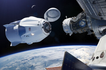 Wall Mural - cargo spacecraft in low-earth orbit. elements of this image furnished by nasa.