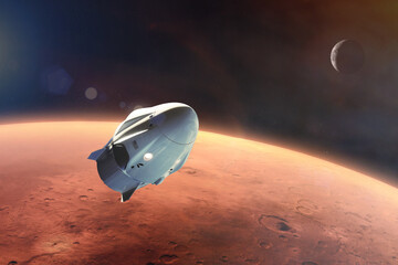 Wall Mural - cargo spacecraft in low-mars orbit. elements of this image furnished by nasa.